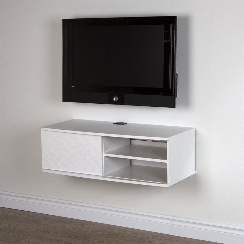 South Shore Agora 38" Wall Mounted Media Console In Pure With White Wall Mounted Tv Stands (View 8 of 15)