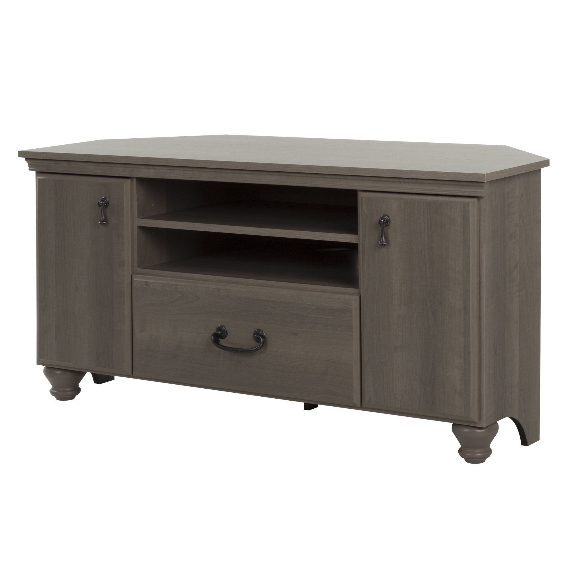 South Shore Grey Laminate Corner Tv Stand With Adjustable In Exhibit Corner Tv Stands (Photo 9 of 15)