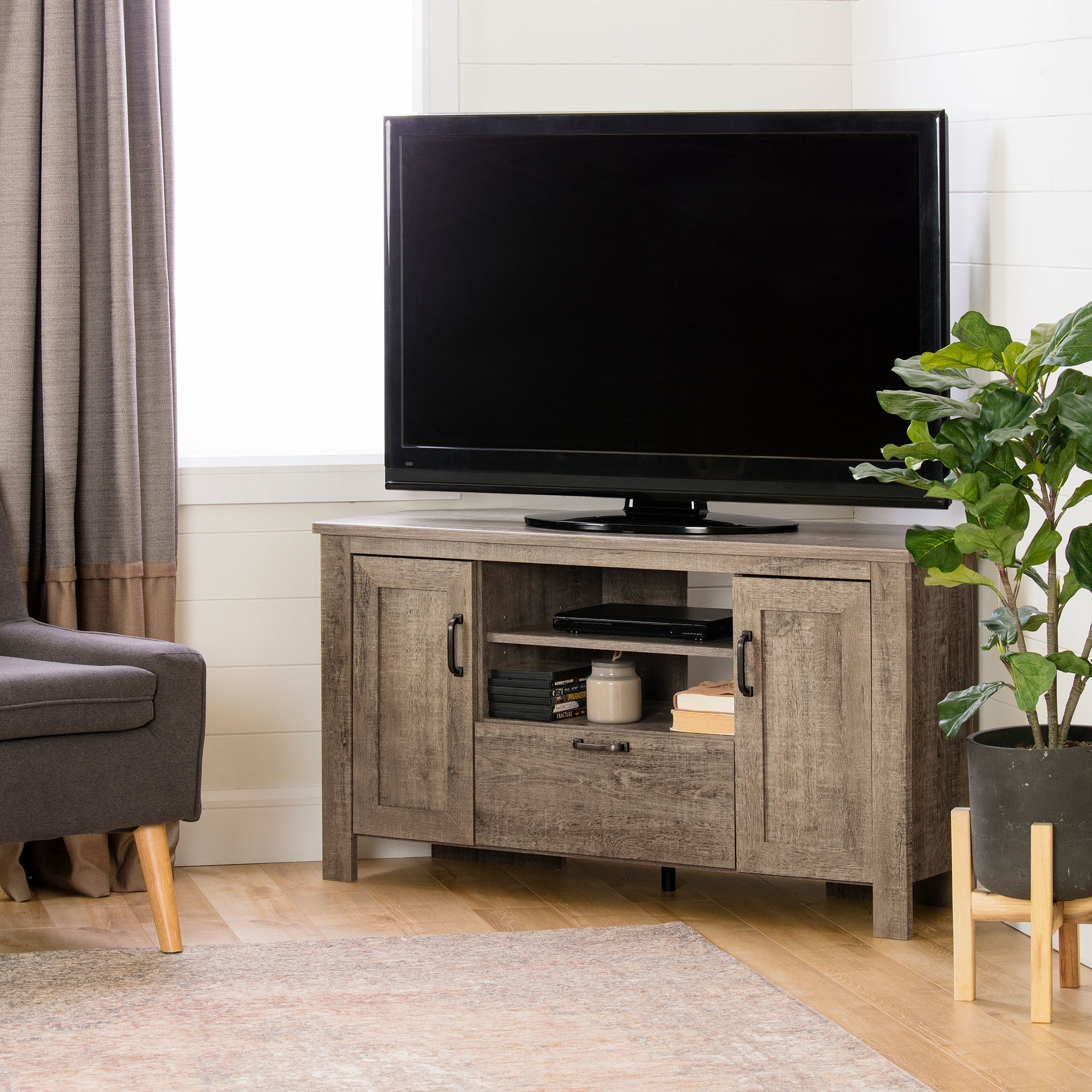 South Shore Lionel Corner Tv Stand, Multiple Finishes Inside Tv Stands With Led Lights In Multiple Finishes (View 5 of 15)