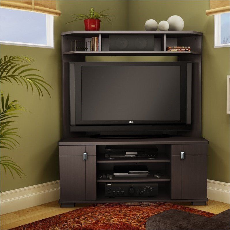 South Shore Vertex Corner Tv Stand W Hutch Chocolate With Regard To Corner Entertainment Tv Stands (View 13 of 15)