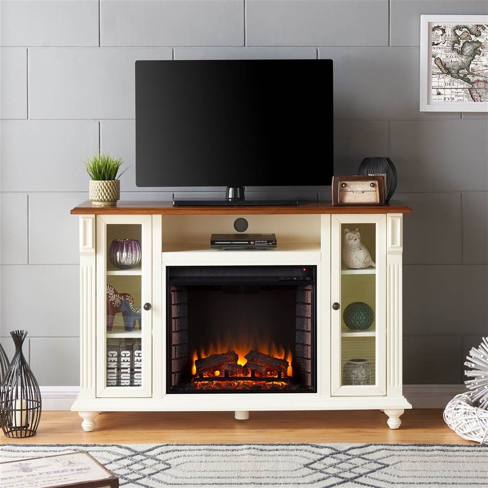 Southern Enterprises Carlinville Electric Fireplace Tv Throughout Tv Stands White (Photo 12 of 15)