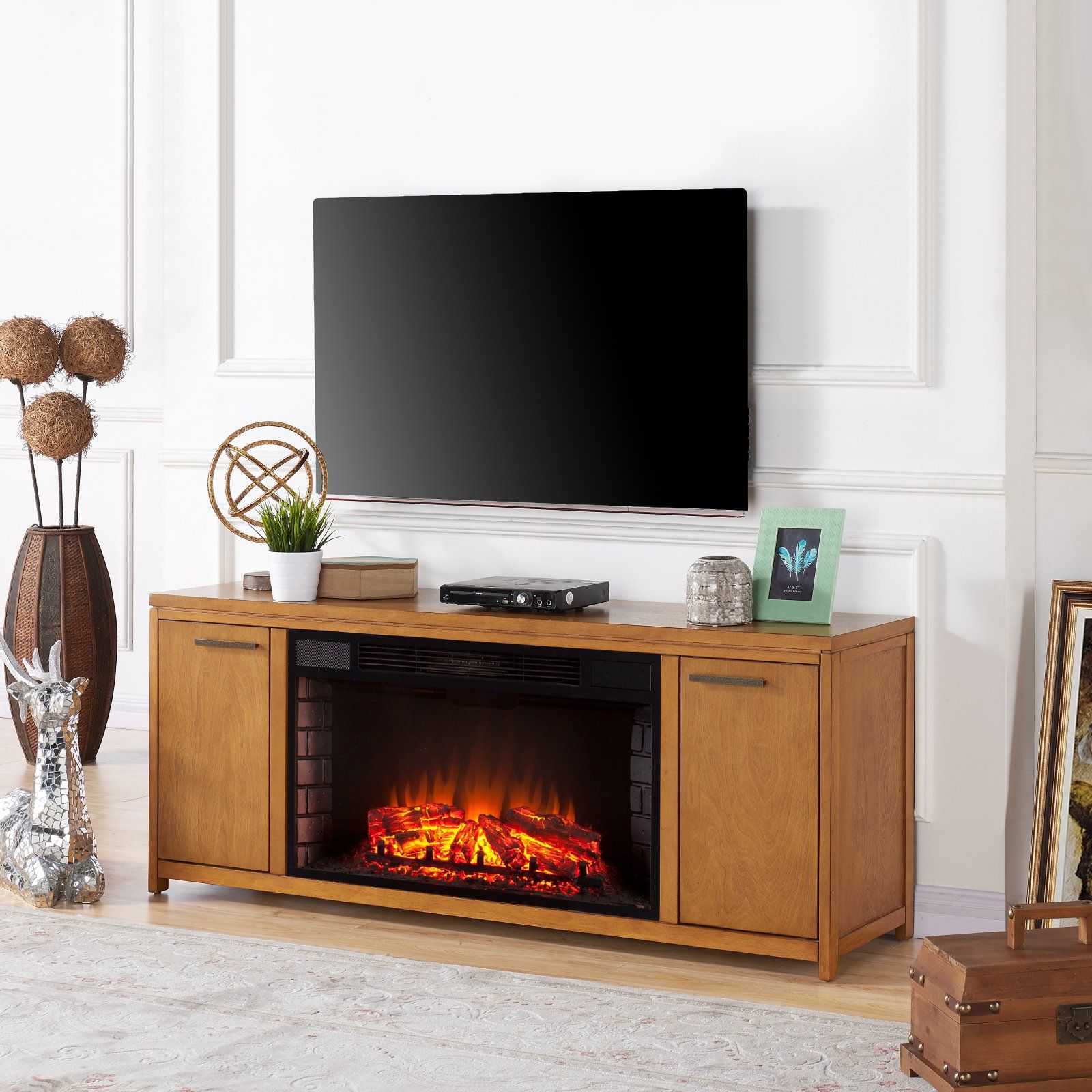 Southern Enterprises Lymden Electric Fireplace Tv Stand In Oak Tv Entertainment Stands (View 10 of 15)