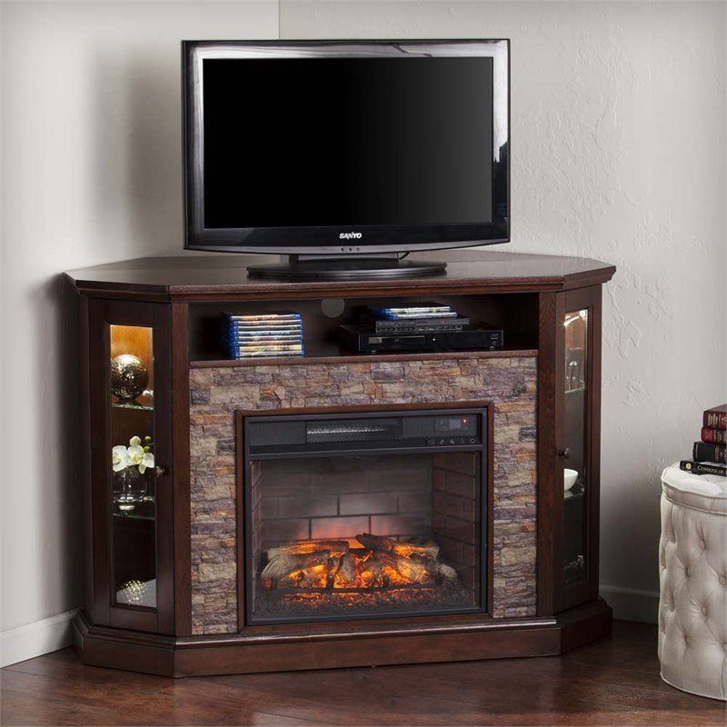 Southern Enterprises Redden Corner Electric Fireplace Tv In Electric Fireplace Tv Stands With Shelf (View 8 of 15)