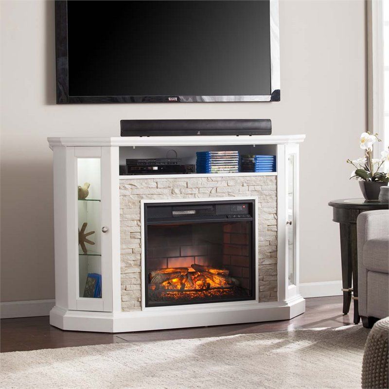 Southern Enterprises Redden Corner Electric Fireplace Tv Regarding Electric Fireplace Tv Stands With Shelf (View 12 of 15)