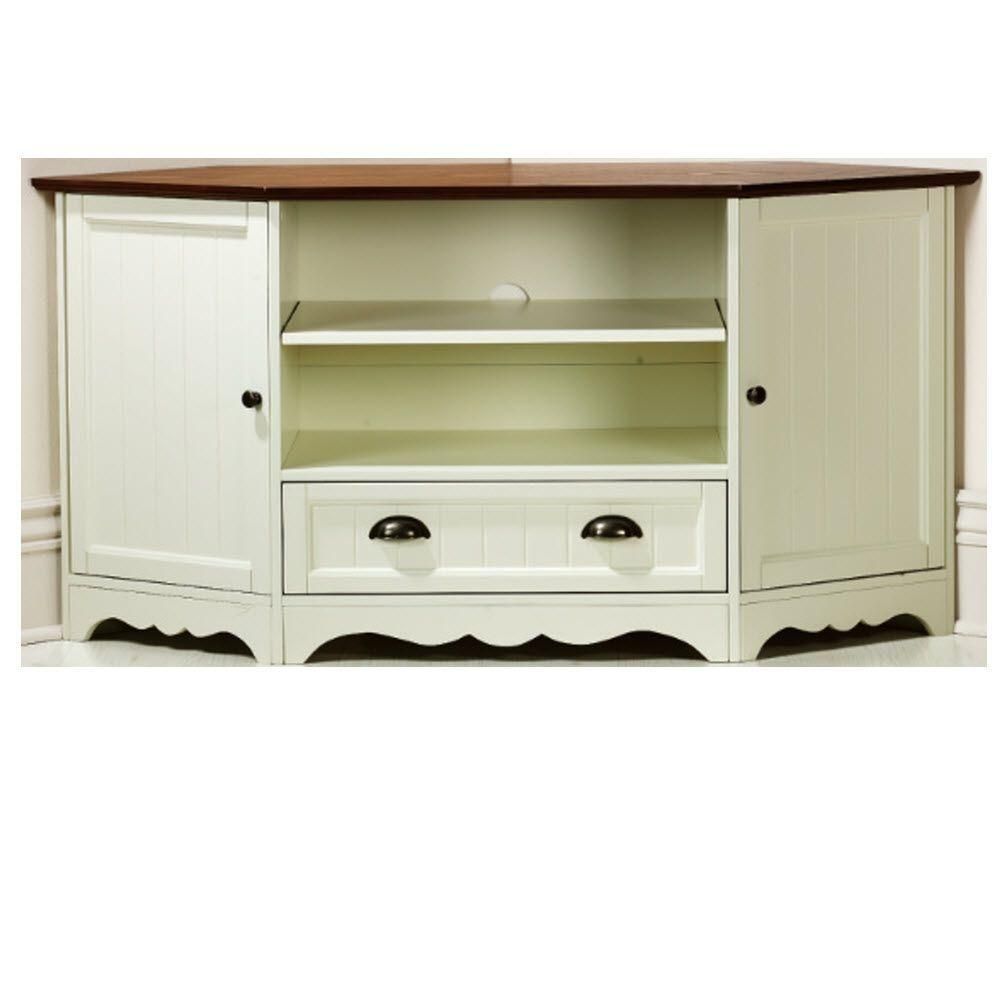 Southport 1 Drawer Corner Media Cabinet In Ivory/oak Pertaining To Compton Ivory Corner Tv Stands (View 4 of 15)