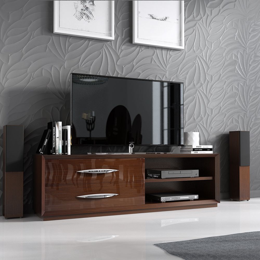 Spain Made Ultra Glossy Walnut Finished Tv Stand With Pertaining To Shiny Tv Stands (Photo 2 of 15)