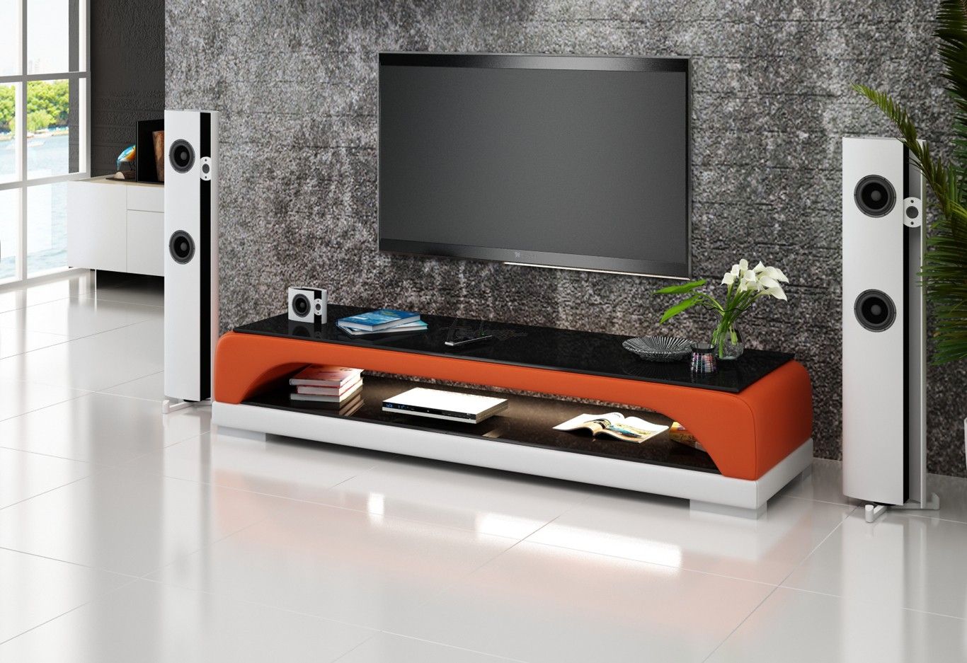 Stand Tv Design Similicuir : Gordon, 829,00 Within Orange Tv Stands (View 2 of 15)