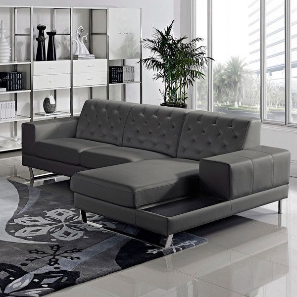 Stella Contemporary Chaise Leather Sectional Sofa Set | 2 Intended For 2pc Burland Contemporary Sectional Sofas Charcoal (Photo 12 of 15)