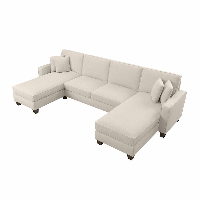 Stockton 130w Sectional With Double Chaise In Cream Throughout 130&quot; Stockton Sectional Couches With Double Chaise Lounge Herringbone Fabric (View 1 of 15)