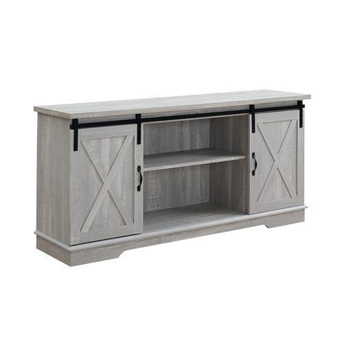 Stone Gray Farmhouse Sliding Barn Door 58" Tv Stand | Barn Intended For Jaxpety 58&quot; Farmhouse Sliding Barn Door Tv Stands (View 3 of 15)