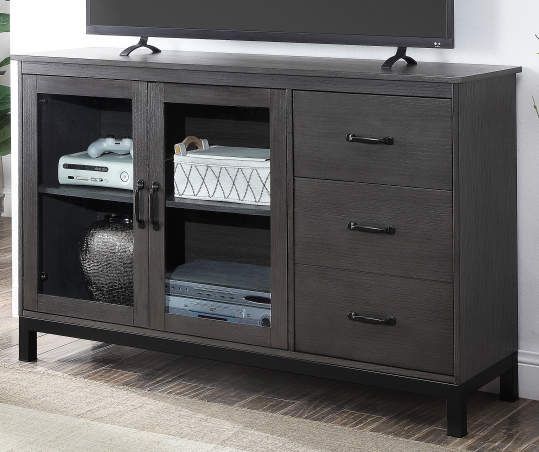 Stratford Charcoal Gray 2 Door Tv Stand With Metal Base Throughout Basie 2 Door Corner Tv Stands For Tvs Up To 55" (Photo 10 of 15)