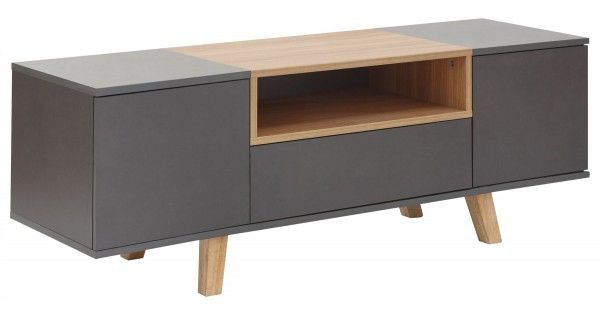 Stylish Compact Scandi Oak Modena Tv Unit Grey Intended For Scandi 2 Drawer Grey Tv Media Unit Stands (View 5 of 15)