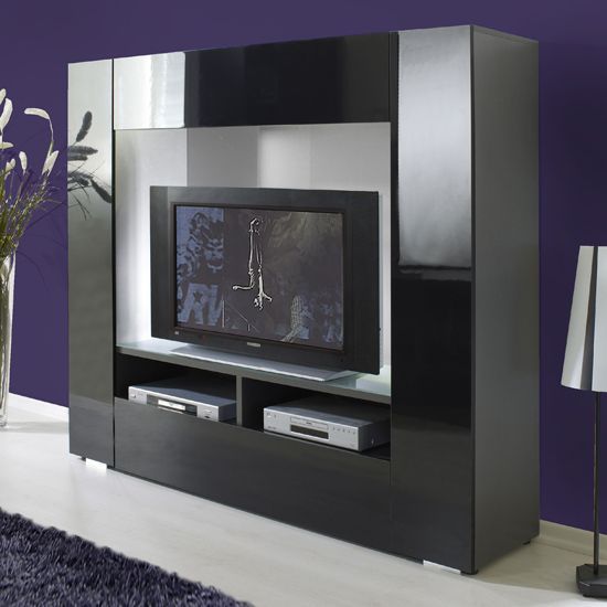 Stylus Tv Stands Furniture In High Gloss Black 6180 05 With Black Gloss Tv Wall Unit (Photo 10 of 15)