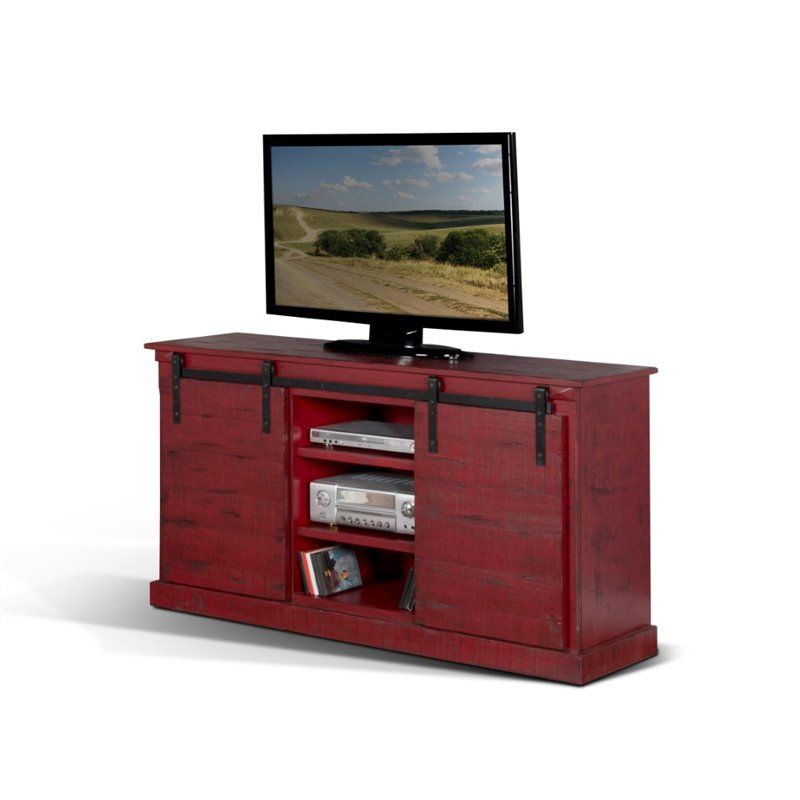 Sunny Designs 62" Tv Stand In Burnt Red – 3577br Intended For Red Gloss Tv Stands (View 13 of 15)