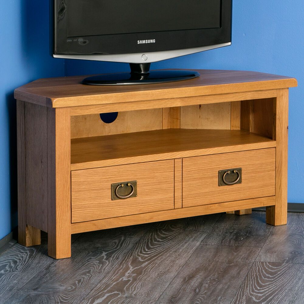 Surrey Oak Corner Tv Stand / Solid Wood Plasma Corner Tv Intended For Oak Tv Entertainment Stands (View 2 of 15)
