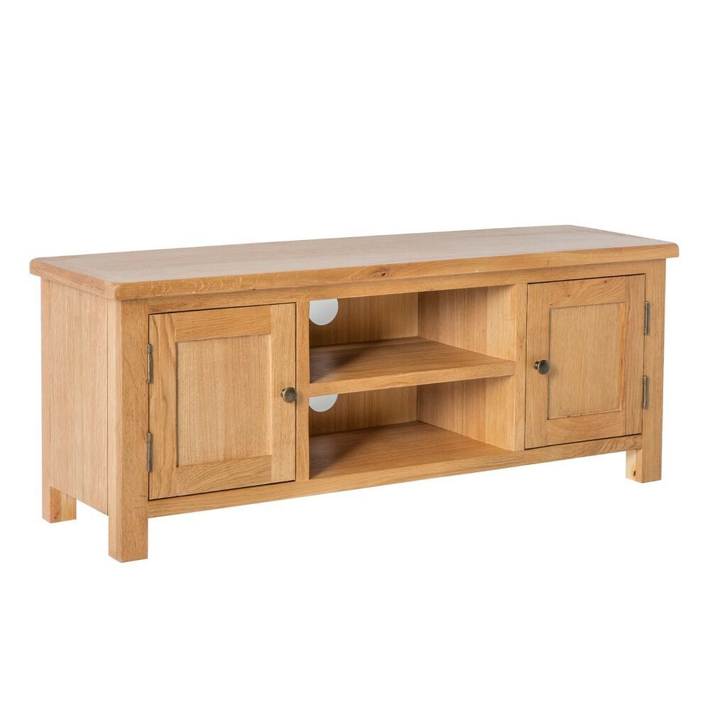 Surrey Oak Large Tv Stand / Solid Wood Plasma Tv Unit Pertaining To Dillon Oak Extra Wide Tv Stands (View 10 of 15)