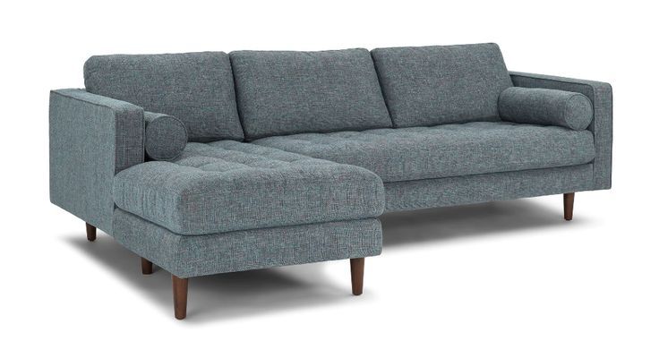 Sven Aqua Tweed Left Sectional Sofa | Sectional Sofa, Mid Inside Dove Mid Century Sectional Sofas Dark Blue (View 4 of 15)