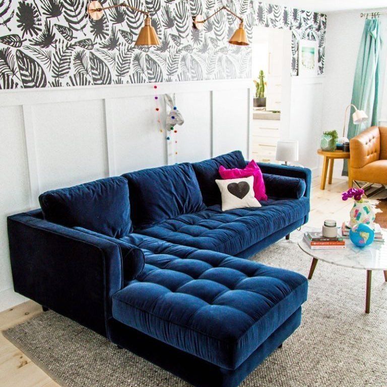 Sven Cascadia Blue Left Sectional Sofa | Sofa Colors Intended For Florence Mid Century Modern Velvet Left Sectional Sofas (View 15 of 15)