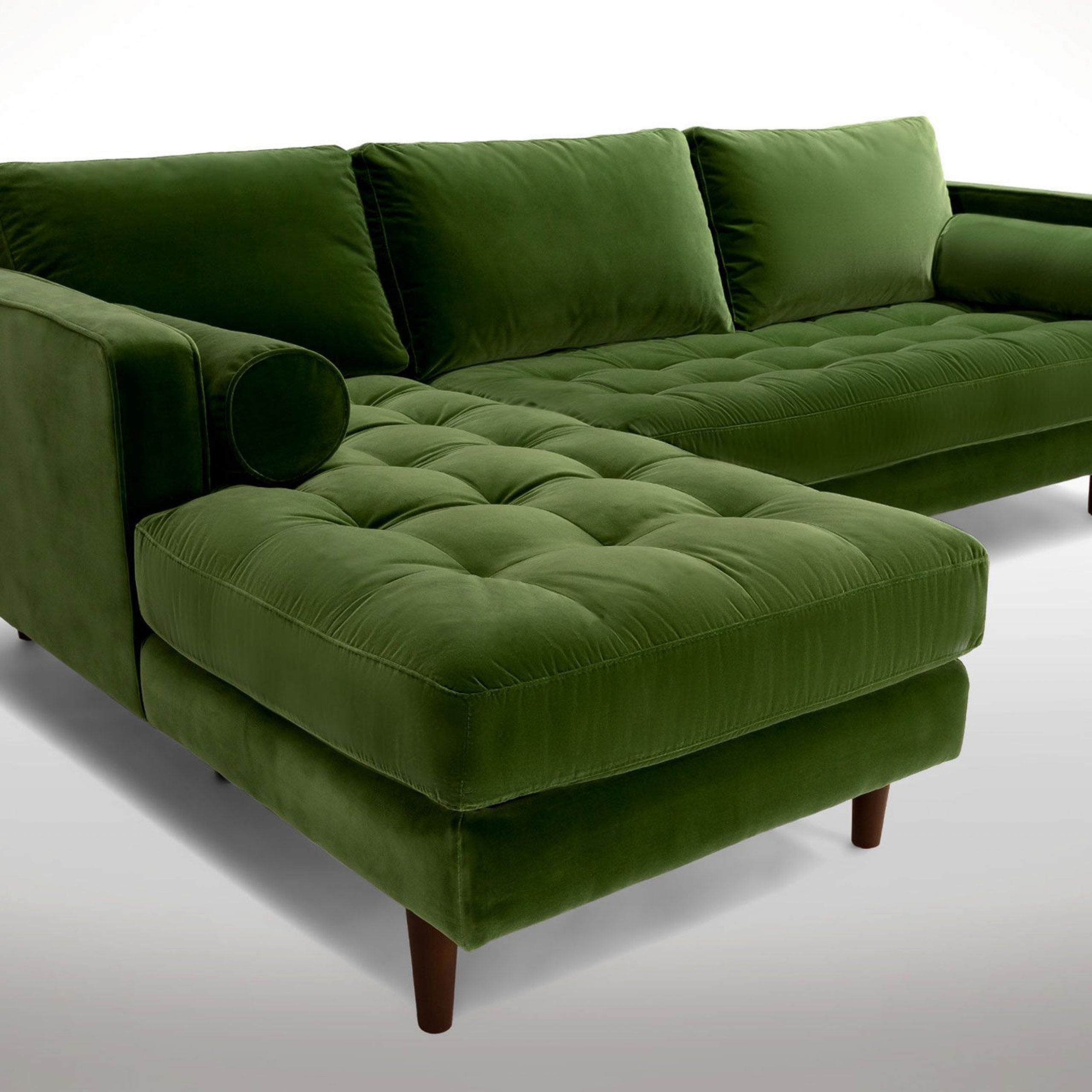 Sven Grass Green Left Sectional Sofa | Sectional Sofa Regarding Dulce Mid Century Chaise Sofas Dark Blue (View 15 of 15)