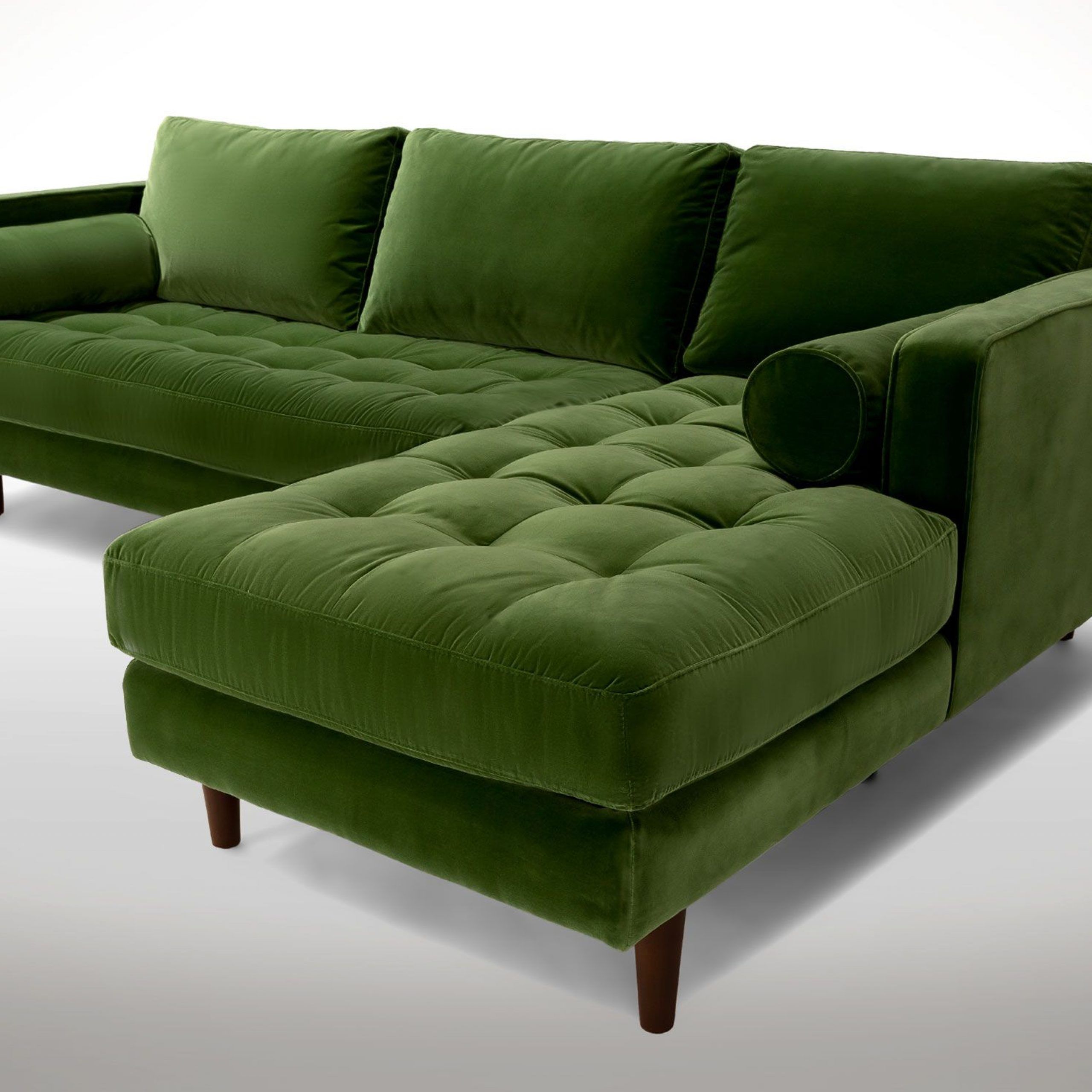 Sven Grass Green Right Sectional Sofa | Sectional Sofa Within Florence Mid Century Modern Velvet Right Sectional Sofas (View 14 of 15)