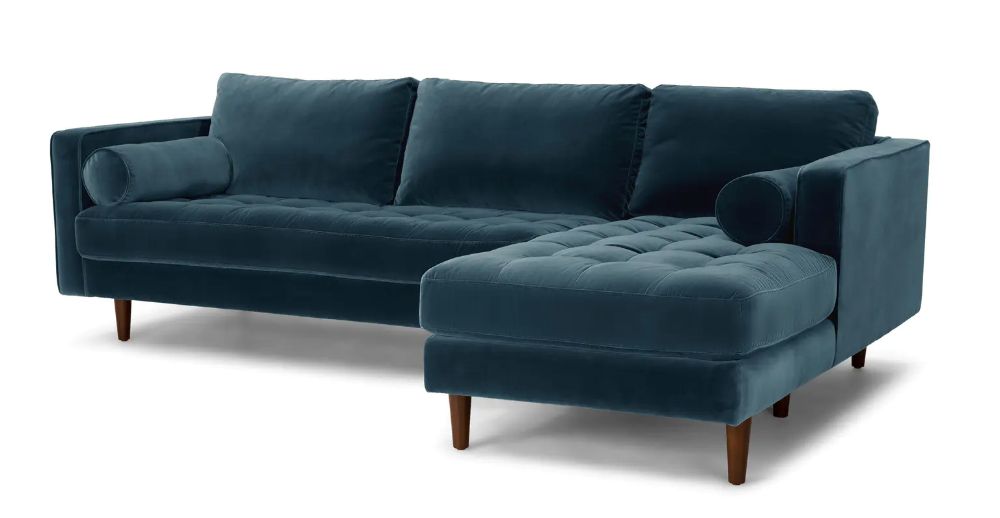 Sven Pacific Blue Right Sectional Sofa | Modern Sofa Inside Somerset Velvet Mid Century Modern Right Sectional Sofas (Photo 2 of 15)