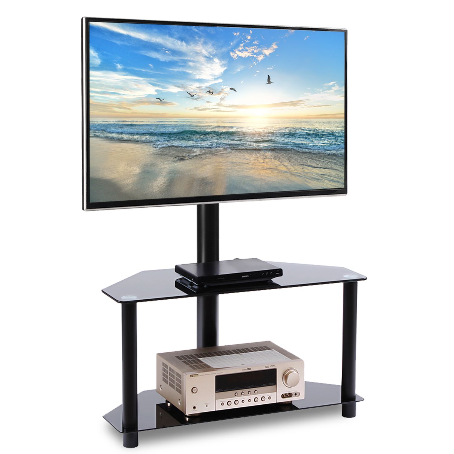 Swivel Corner Black Glass Tv Stand With Mount For 32 To 55 For Corner Tv Stands 46 Inch Flat Screen (View 7 of 15)