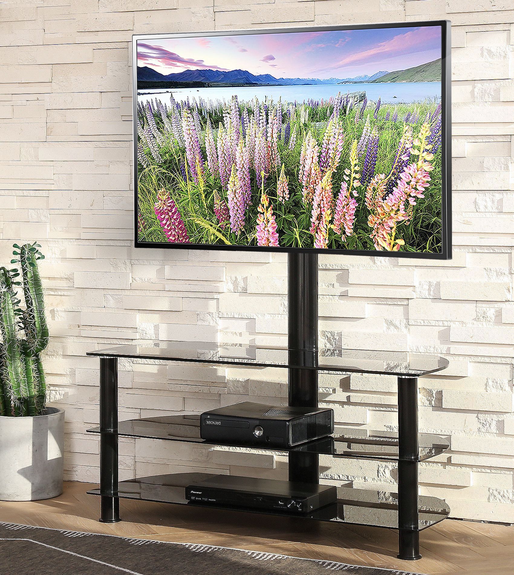 Swivel Floor Tv Stand With Mount, Height Adjustable 3 In 1 Pertaining To Modern Floor Tv Stands With Swivel Metal Mount (Photo 6 of 15)