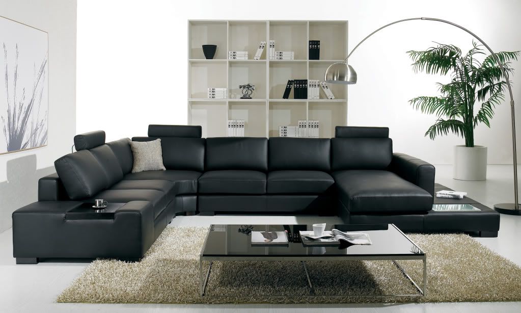 T 35 Large U Shaped Modern Leather Sectional Sofa With Lights Inside Wynne Contemporary Sectional Sofas Black (View 4 of 15)