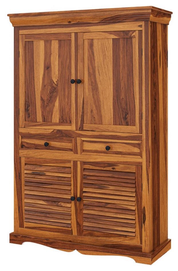 Tanay Louvered Doors Rustic Large Solid Wood Tv Armoire Regarding Wood Tv Armoire (Photo 4 of 15)