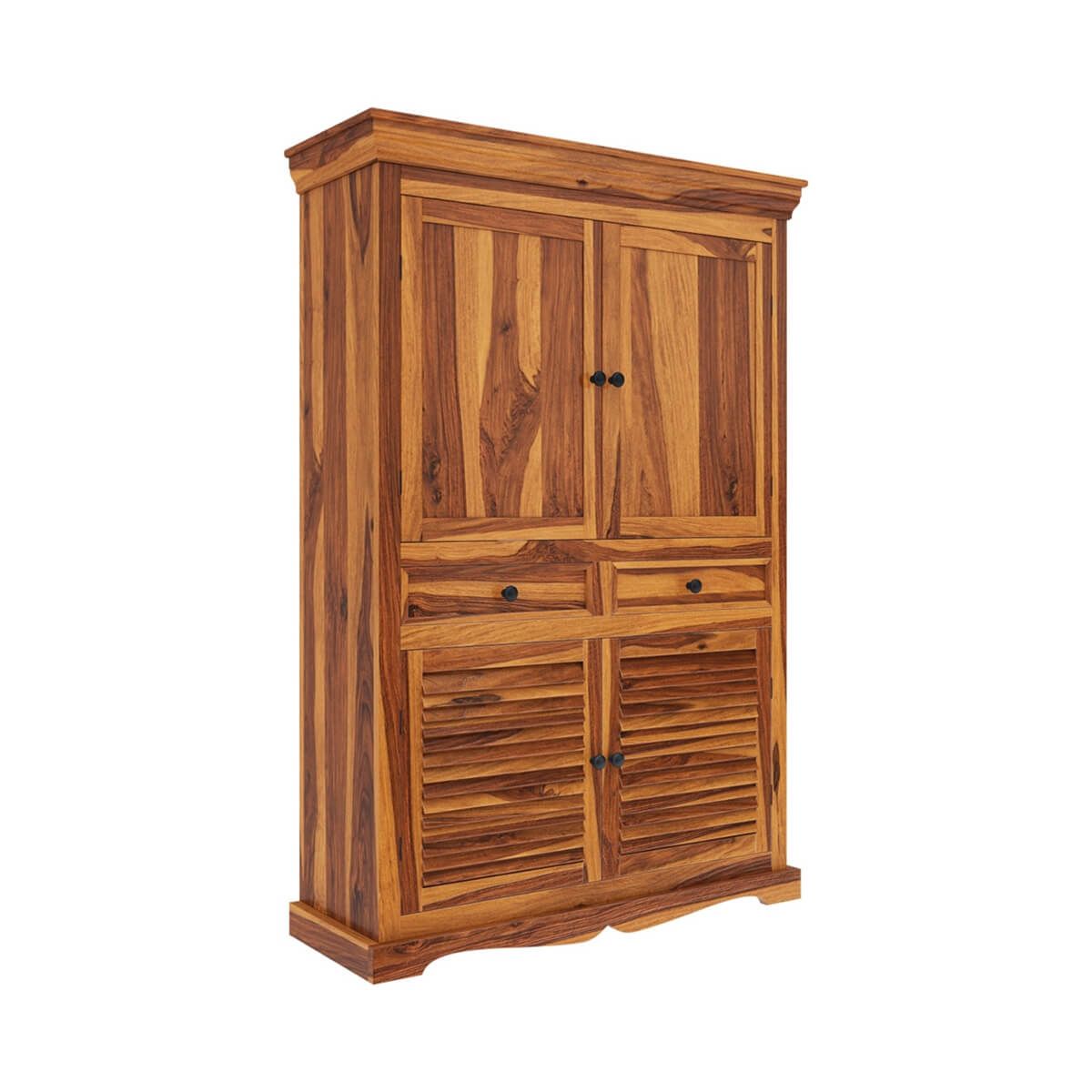 Tanay Louvered Doors Rustic Large Solid Wood Tv Armoire Throughout Wood Tv Armoire (Photo 15 of 15)