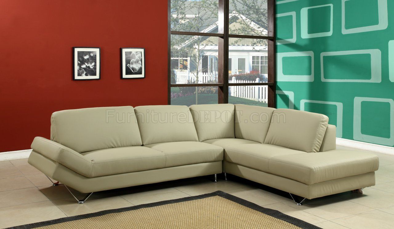 Taupe Full Bonded Leather Modern Sectional Sofa W/metal Legs Within 3pc Ledgemere Modern Sectional Sofas (View 8 of 15)