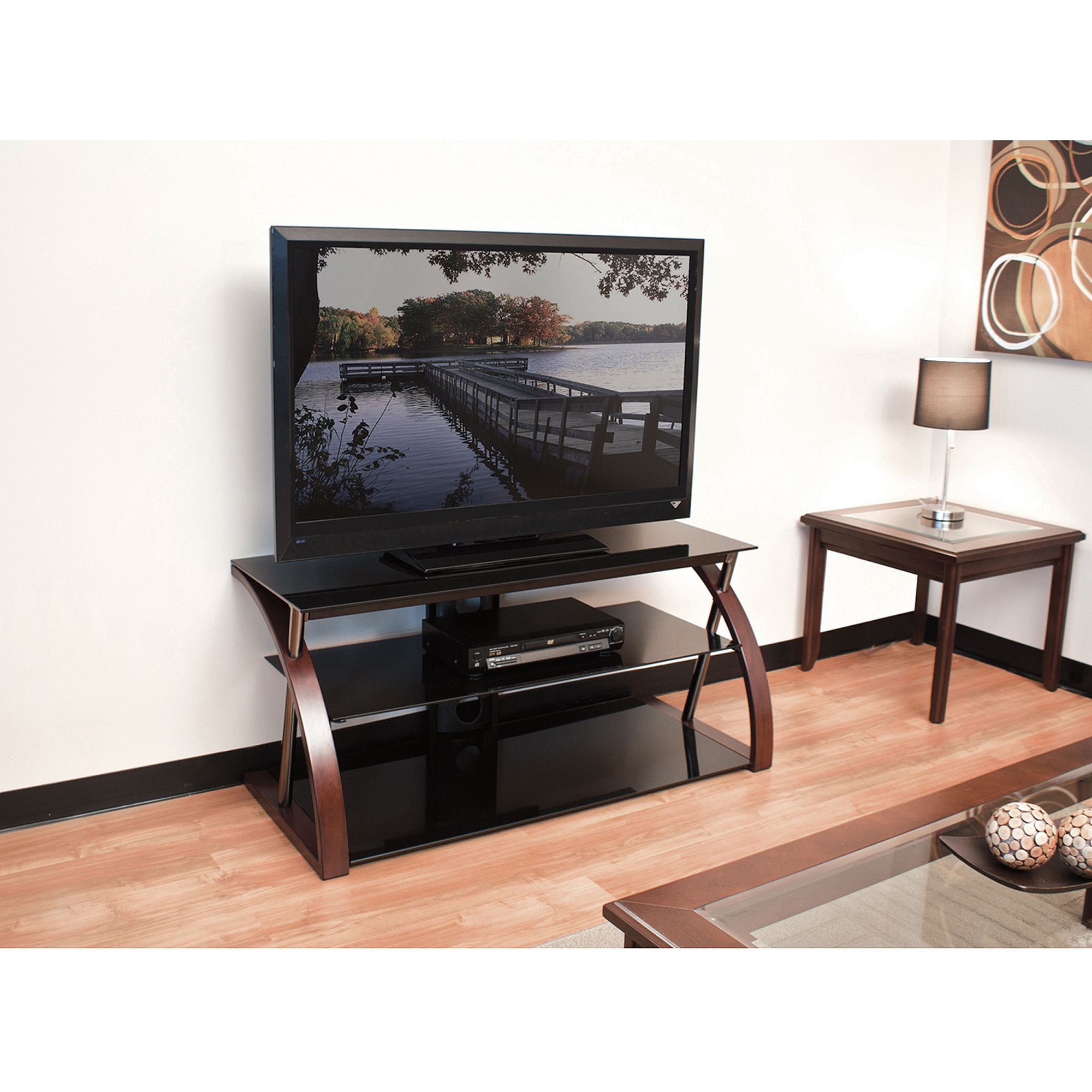 Techcraft 48" Wood, Metal And Glass Tv Stand For Tvs Up To In Glass Tv Stands (View 4 of 15)