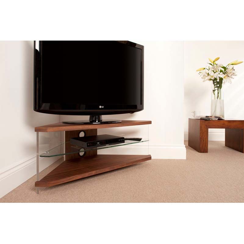 Techlink Air Series 46 In. Corner Tv Stand (walnut Acrylic Pertaining To Corner Tv Stands 46 Inch Flat Screen (Photo 3 of 15)