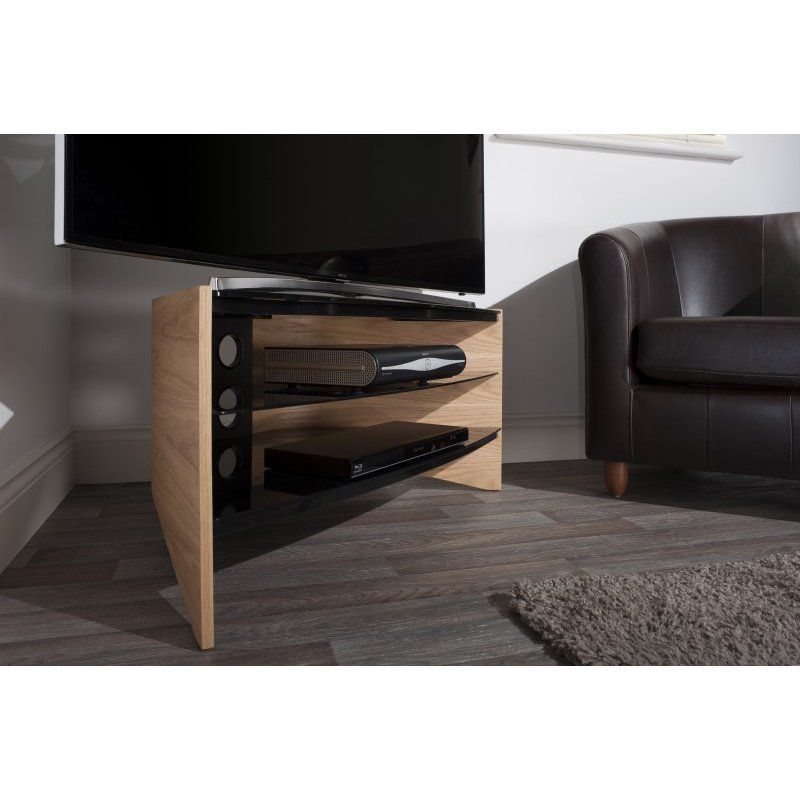 Techlink Riva Corner Tv Stand With Curved Light Oak Side Regarding Techlink Corner Tv Stands (View 5 of 15)