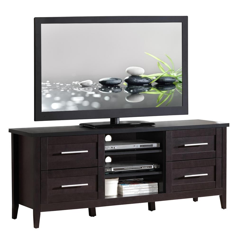 Techni Mobili 16 In. Espresso Particle Board Tv Stand With Intended For Tv Stands With Cable Management (Photo 6 of 15)