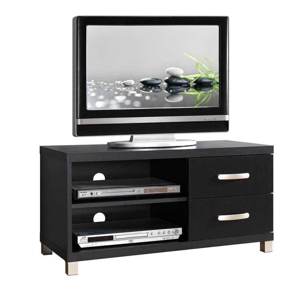 Techni Mobili 35 In. Black Particle Board Tv Stand With 2 Throughout Easyfashion Modern Mobile Tv Stands Rolling Tv Cart For Flat Panel Tvs (Photo 14 of 15)