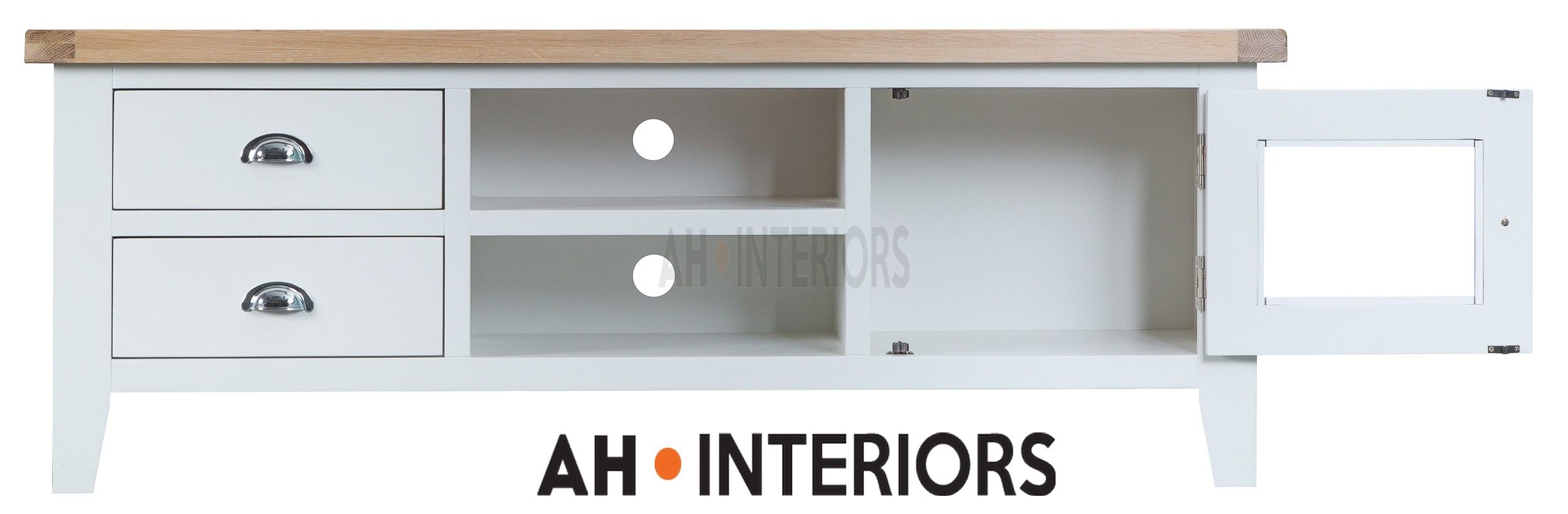 Telford Range Large Tv Unit | Solid Oak White Or Grey Throughout White Painted Tv Cabinets (View 13 of 15)
