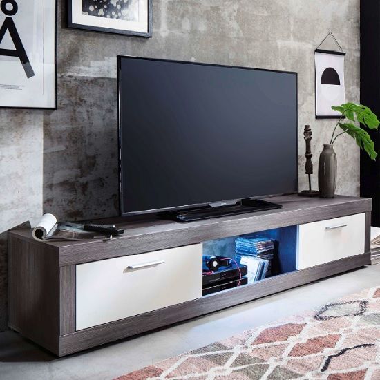 Tenus Tv Stand In White And Smoky Silver With 2 Doors And Inside Silver Corner Tv Stands (View 8 of 15)