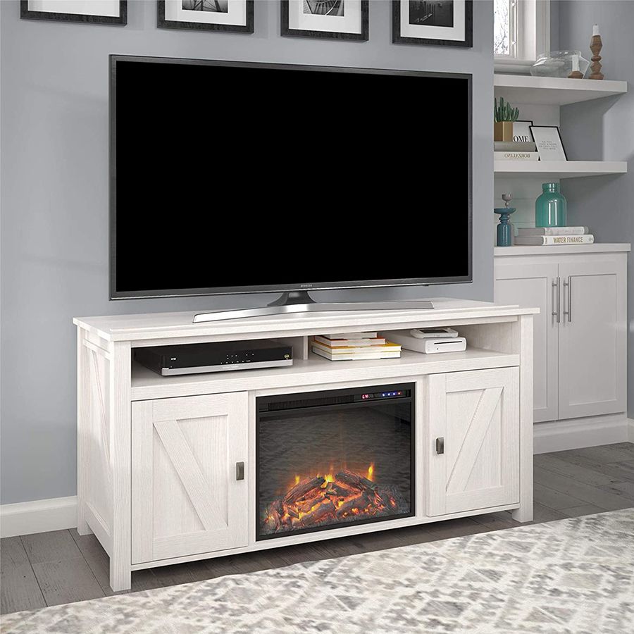 The Top 10 Best Electric Fireplace Tv Stands Of 2021 Throughout Claudia Brass Effect Wide Tv Stands (View 14 of 15)