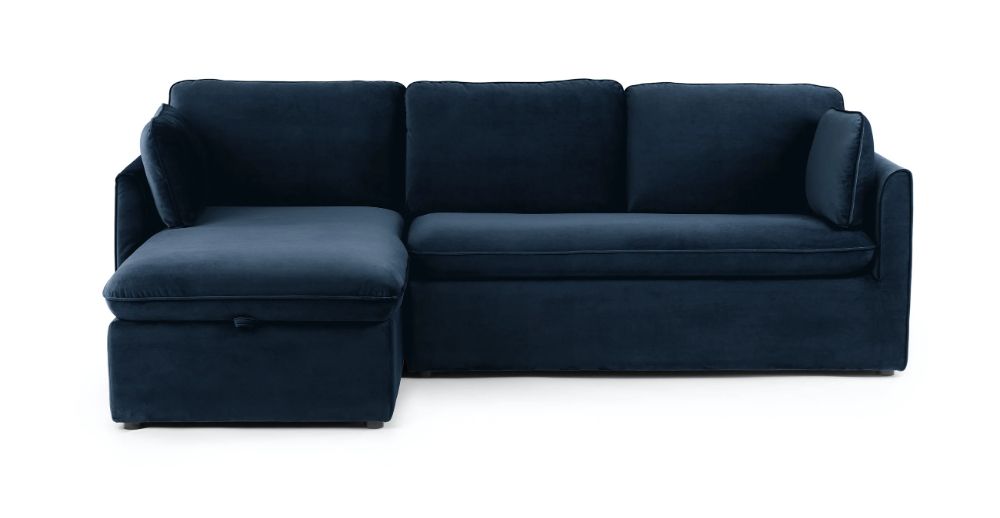 Tidal Blue Oneira Left Facing Velvet Sofa Bed | Article Intended For Florence Mid Century Modern Velvet Left Sectional Sofas (Photo 8 of 15)