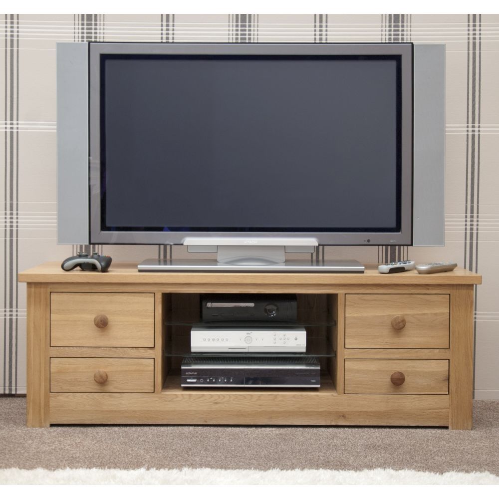 Torino Solid Oak Furniture Large Widescreen Television Cabinet Pertaining To Oak Widescreen Tv Unit (View 14 of 15)
