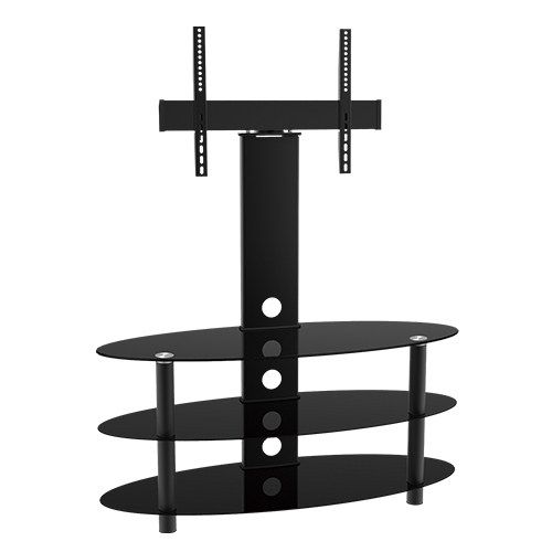 Tp3003,3 Tier Oval Black Glass Media Console With Swivel With Swivel Black Glass Tv Stands (View 6 of 15)