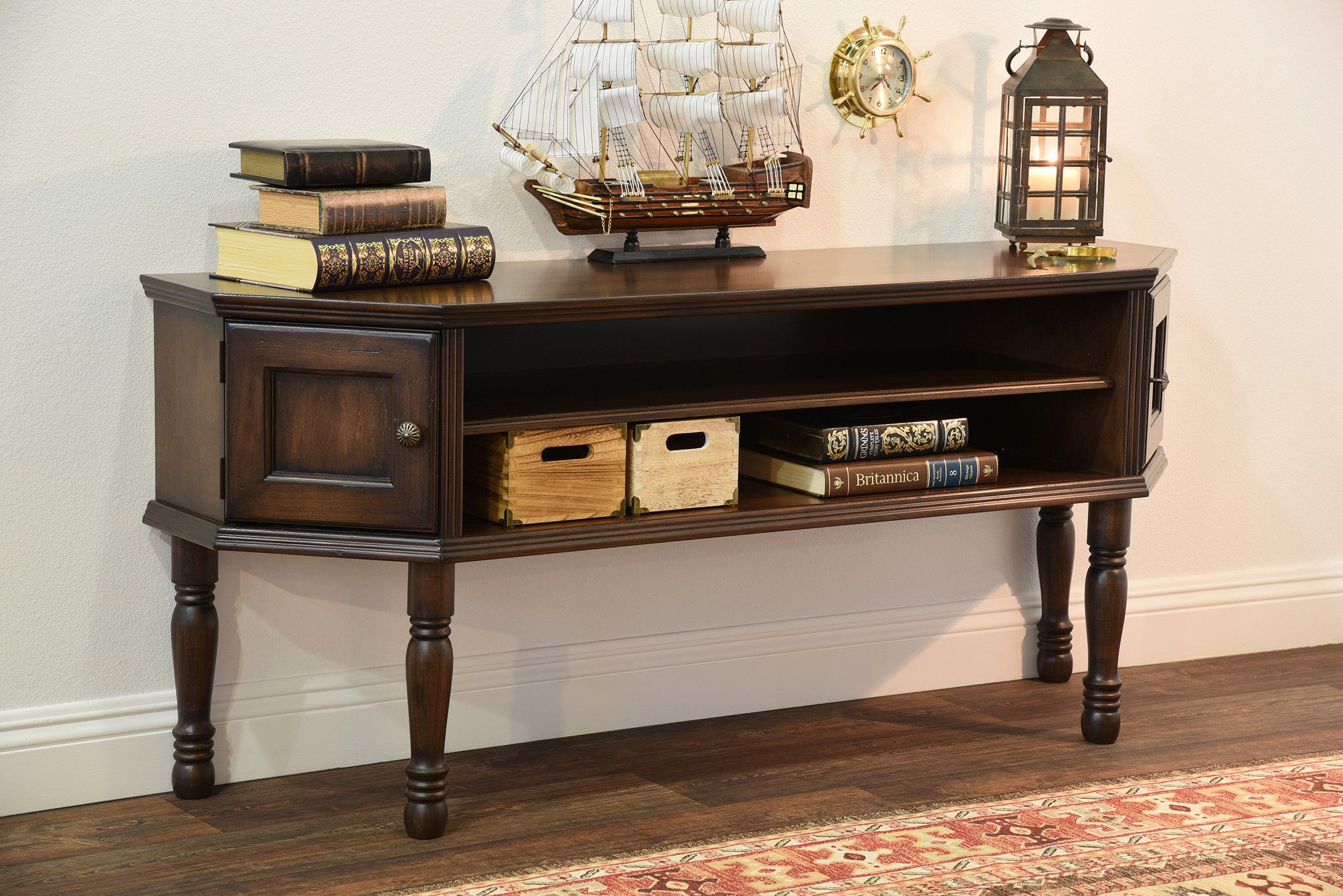 Traditional Brown Captain's Credenza – Vintage – Dark Within Whalen Shelf Tv Stands With Floater Mount In Weathered Dark Pine Finish (View 13 of 15)