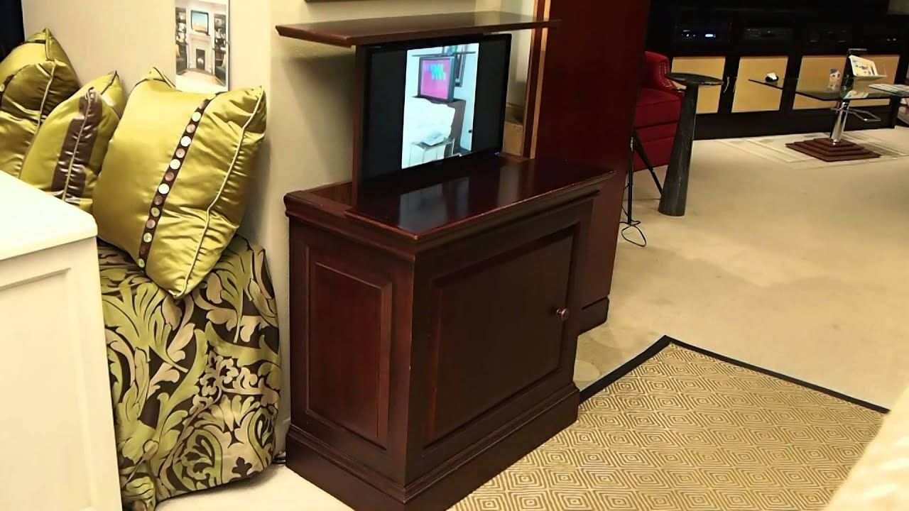Traditional Custom Walnut Pop – Up Tv Cabinet – Youtube In Pop Up Tv Stands (Photo 7 of 15)