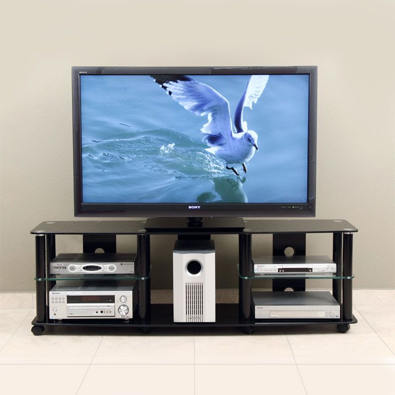 Transdeco Black Glass And Metal Tv Stand For Up To 70in Intended For Glass Tv Stands For Tvs Up To 70&quot; (View 12 of 15)