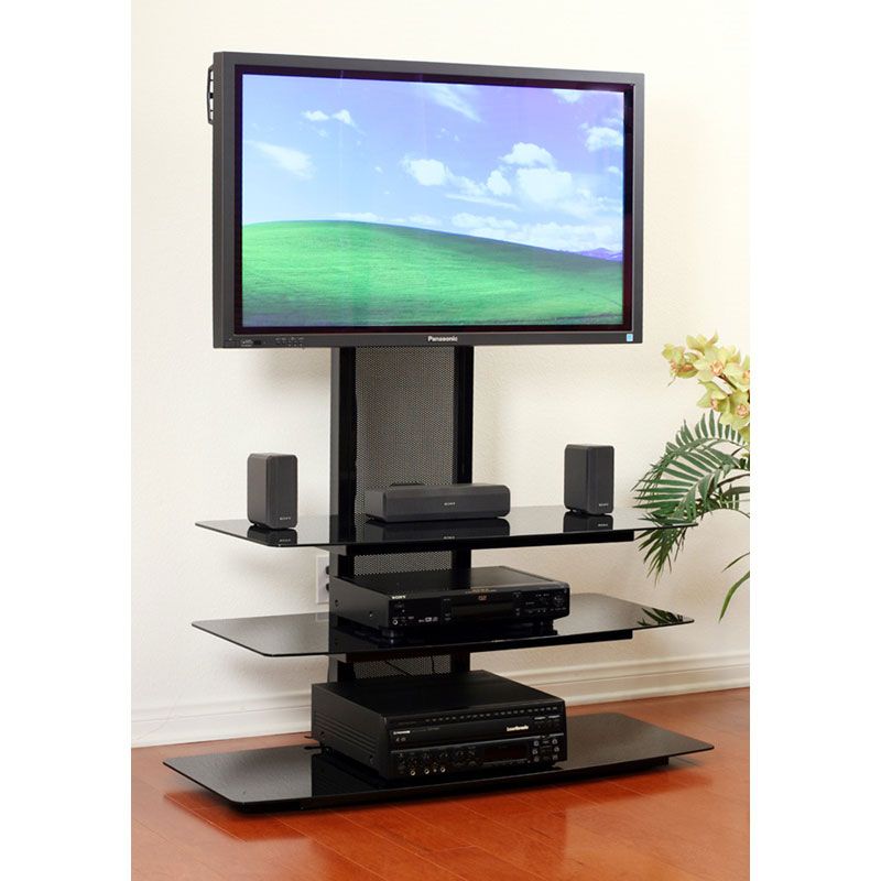 Transdeco Black Glass Tv Stand For 32 80 Inch Screens Td550hb Pertaining To Wall Mounted Tv Cabinets For Flat Screens (View 4 of 15)