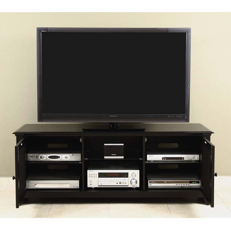 Transdeco Wood And Glass Tv Cabinet For Up To 65 In Flat In Wood And Glass Tv Stands For Flat Screens (Photo 14 of 15)