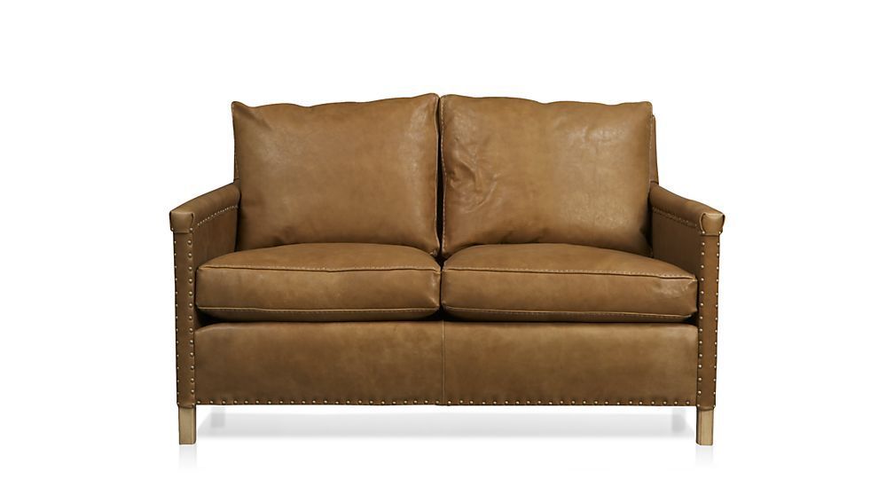 Trevor Brown Leather Loveseat With Nailheads + Reviews Intended For Trevor Sofas (View 5 of 15)
