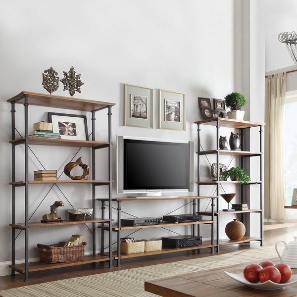 Tribecca Home Myra Vintage Industrial Modern Rustic 3 With Regard To Tv Stands With Matching Bookcases (View 3 of 15)