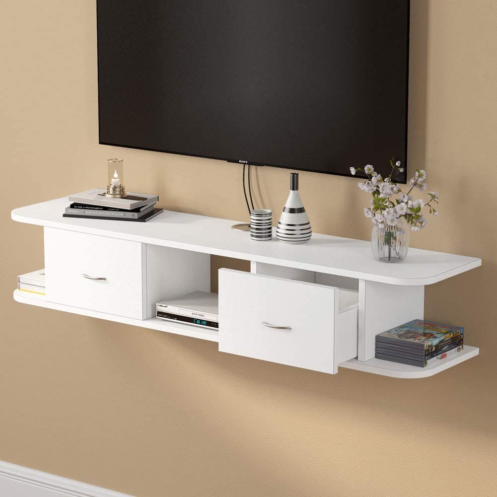 Tribesigns Floating Tv Shelf, White Wall Mounted Media Tv Within Floating Tv Shelf Wall Mounted Storage Shelf Modern Tv Stands (View 10 of 15)